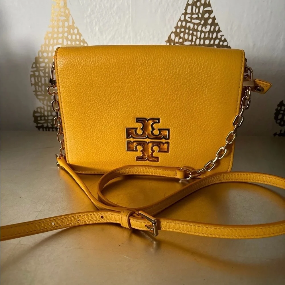 Tory Burch Bright Yellow Leather Crossbody with Gold Logo